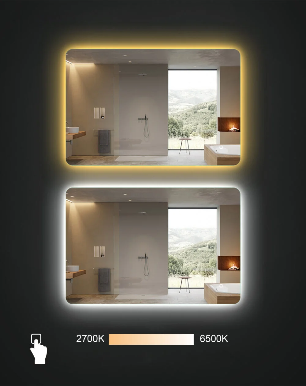 LIRO 600x800mm Stačiakampis veidrodis / LED apšvietimas iš galo / Foninis apšvietimas - Image 4