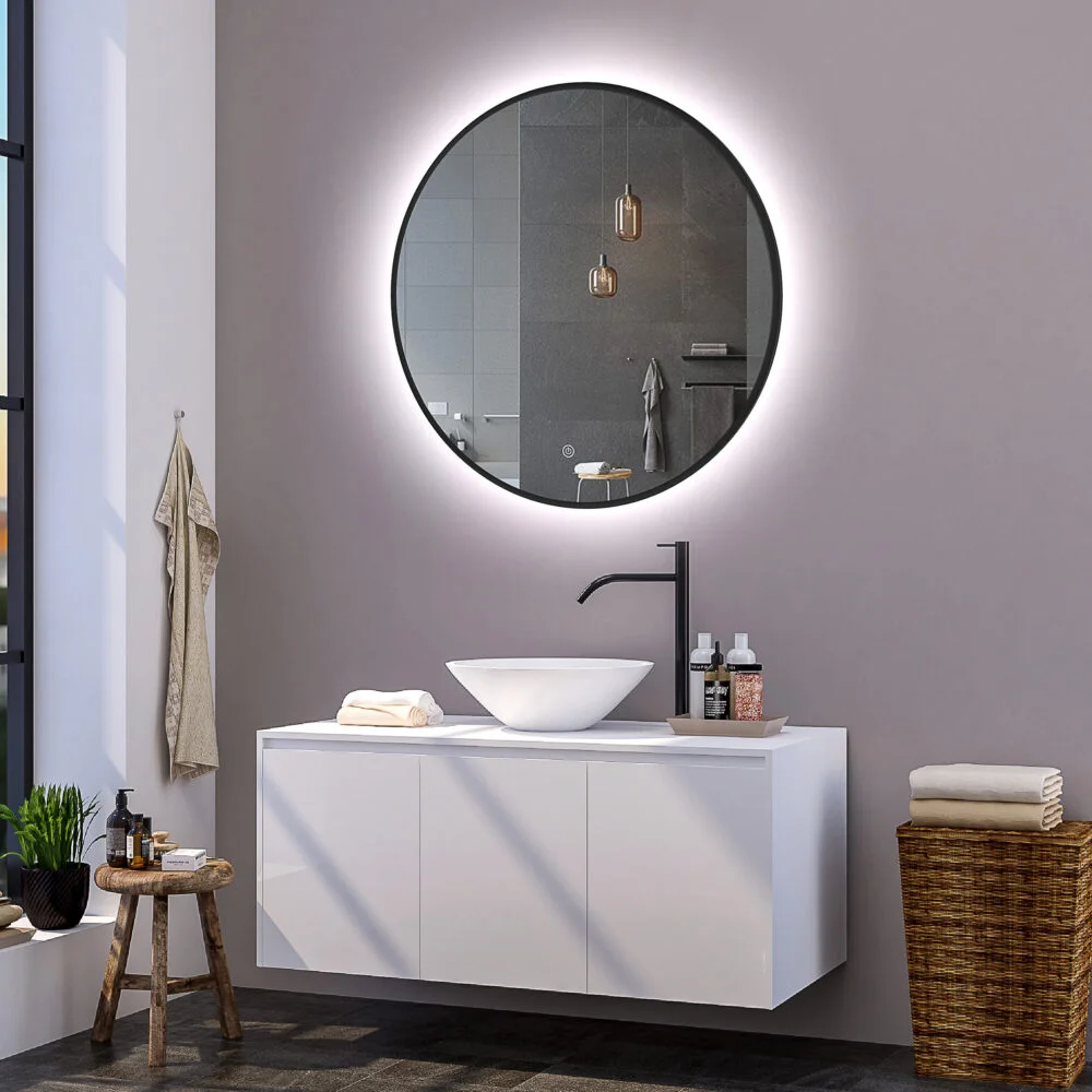 CLIO 800mm Apvalus veidrodis / LED apšvietimas iš galo / Aliuminio rėmas padengtas milteliniu būdu