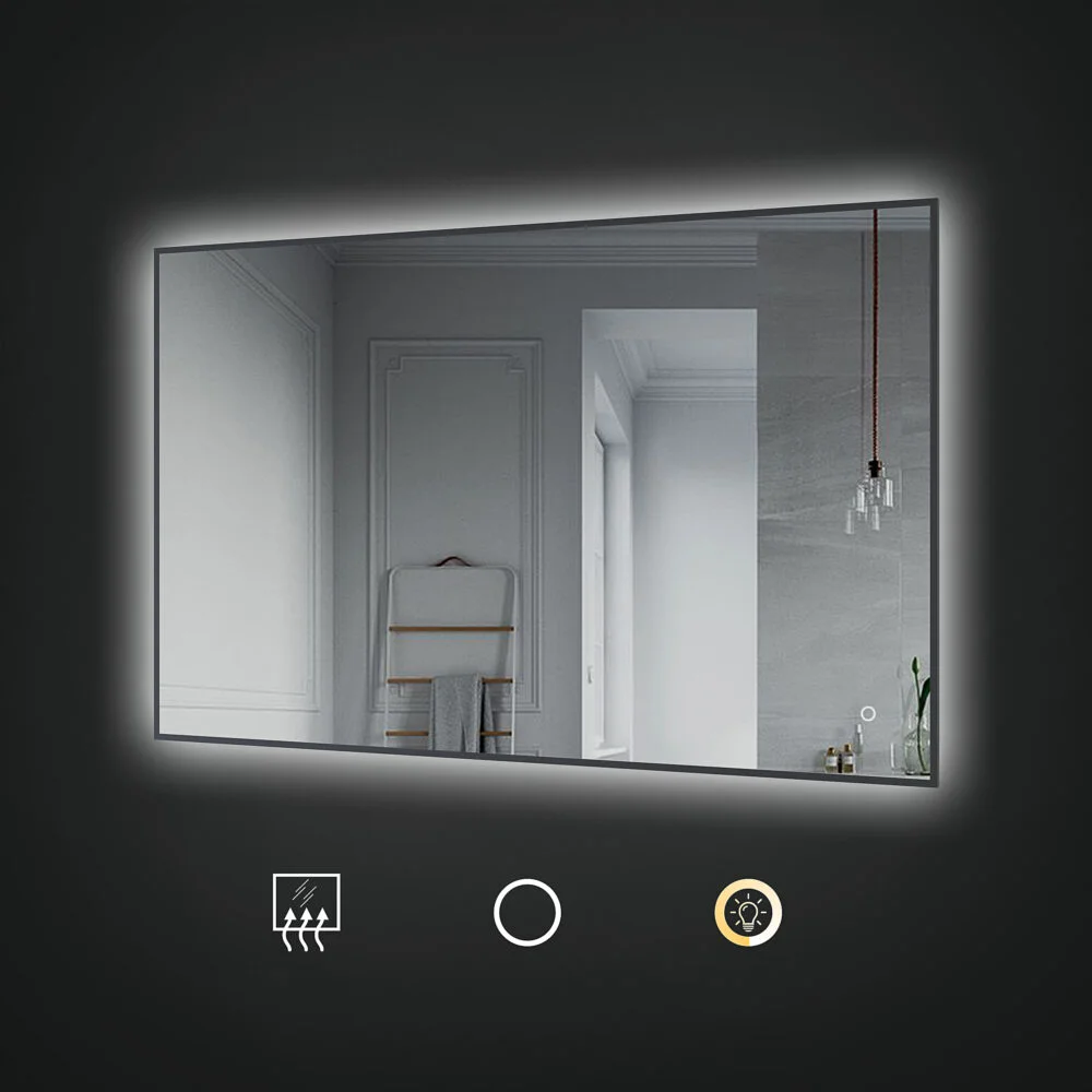 MILO 1200x750mm Stačiakampis veidrodis su juodu matiniu rėmu / LED apšvietimas iš galo - Image 3