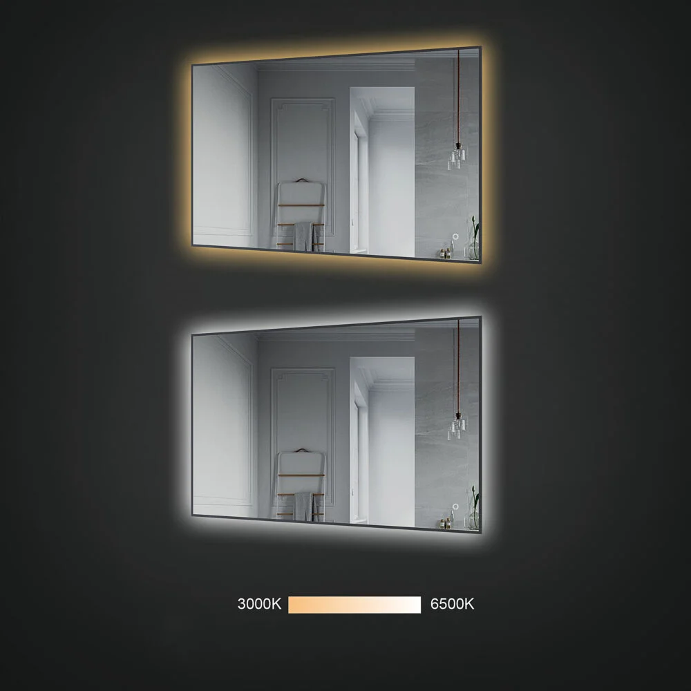 MILO 1200x750mm Stačiakampis veidrodis su juodu matiniu rėmu / LED apšvietimas iš galo - Image 2