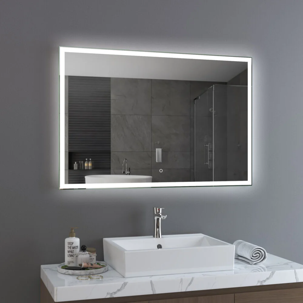 DIVA 1200x800mm Stačiakampis veidrodis / LED atitrauktas apšvietimas iš priekio ir iš galo