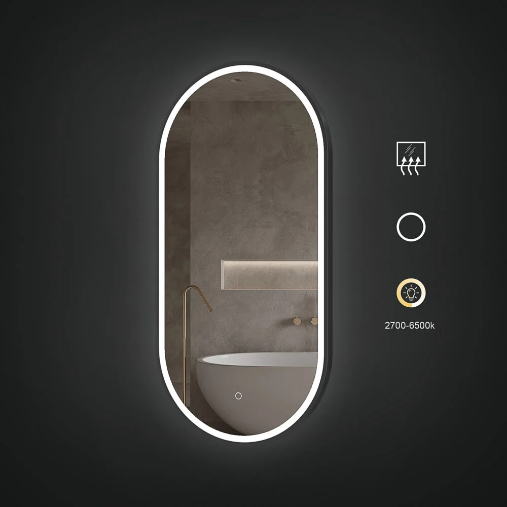 NORA 500x1000mm Ovalus veidrodis / LED apšvietimas iš priekio / Aliuminio rėmas padengtas milteliniu būdu - Image 3