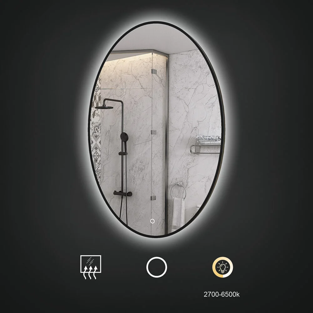MILA 600x900mm Ovalus veidrodis / LED apšvietimas iš galo / Aliuminio rėmas padengtas milteliniu būdu - Image 4