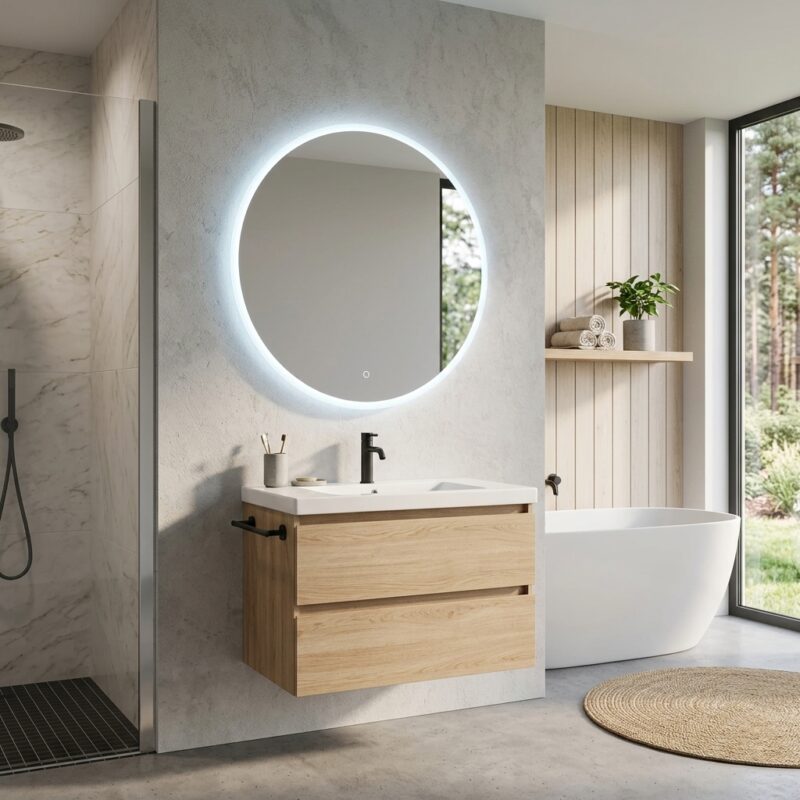 RENE 700 mm round LED mirror with front light