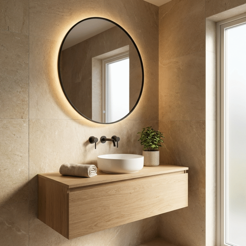 CLIO 800 mm round LED mirror with backlight and powder-coated aluminium frame
